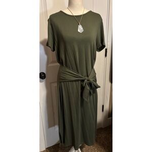 Time and Tru Olive Green Tie Front Short Sleeve Midi Dress Womens Size M 8-10